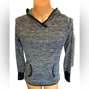 RBX Active Heather Gray Black Pullover Fleece Hoodie With Thumb Holes Size Small